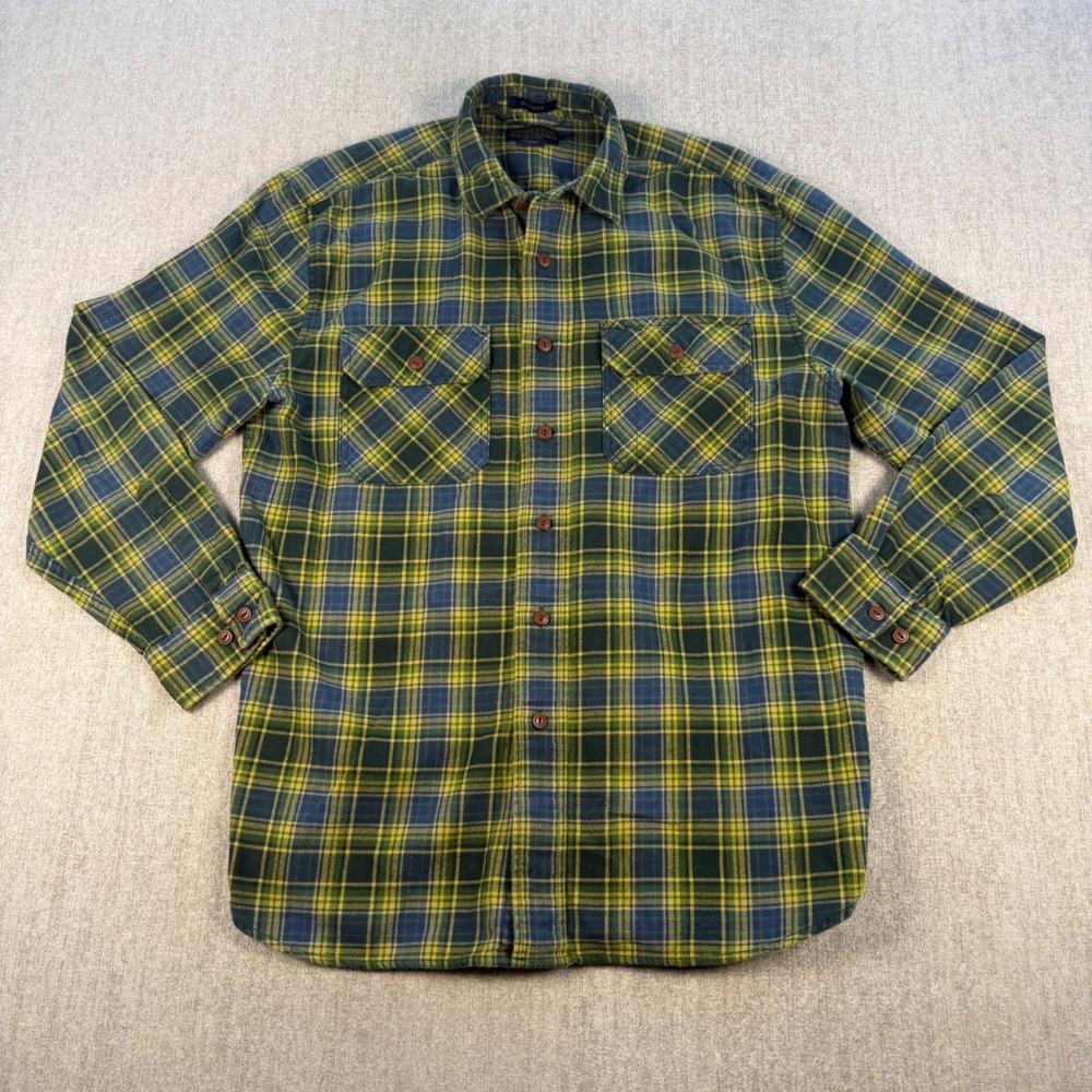 Pendleton Burnside Flannel Shirt Mens Size M Green Yellow Plaid Long Sleeve